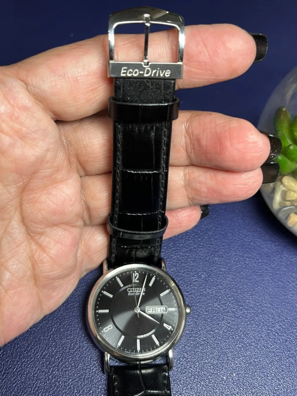CITIZEN ECO-DRIVE Men’s watch E101-S015570 Silver tone/Black display Day/Date
